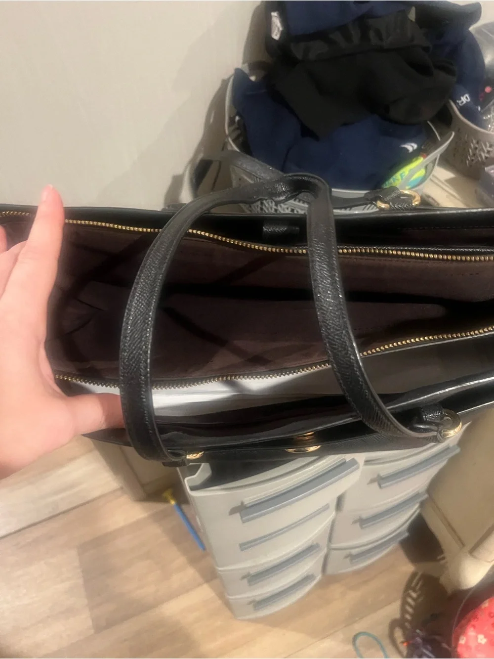 Coach Black Leather Tote with Gold Hardware Accents